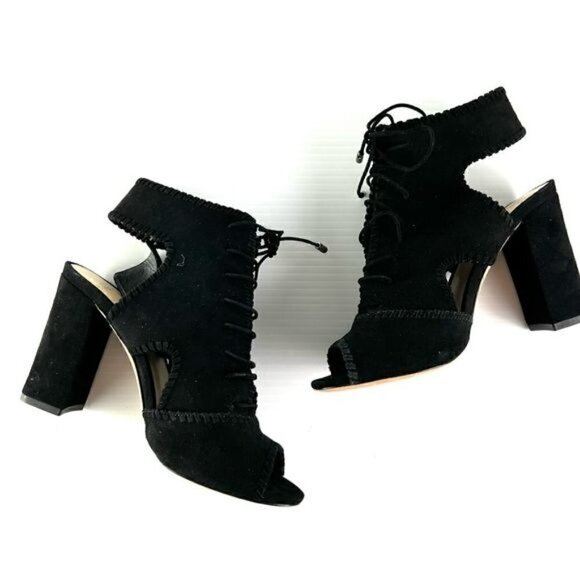 ALEXANDRE BIRMAN Booties womens size 7 Black Suede Lace-Up Open Toe - Picture 5 of 13